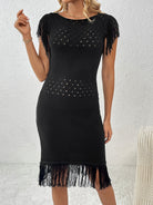 Fringe Openwork Boat Neck Knit Dress - Parsifale