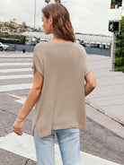 Notched Short Sleeve Knit Top - Parsifale