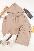 Drawstring Zip Up Hoodie and Pants Active Set - Parsifale