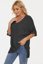 Pocketed V-Neck Half Sleeve Knit Top - Parsifale