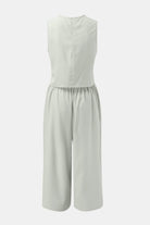 Round Neck Top and Wide Leg Pants Set - Parsifale