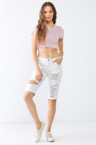 LITZ LA Distressed Bermuda Denim Shorts - Parsifale