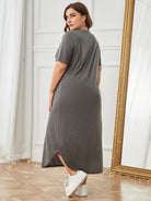 Plus Size Pocketed V-Neck Short Sleeve Lounge Dress - Parsifale