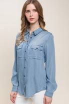 Love Tree Scooped Hem Button Up Denim Shirt - Parsifale