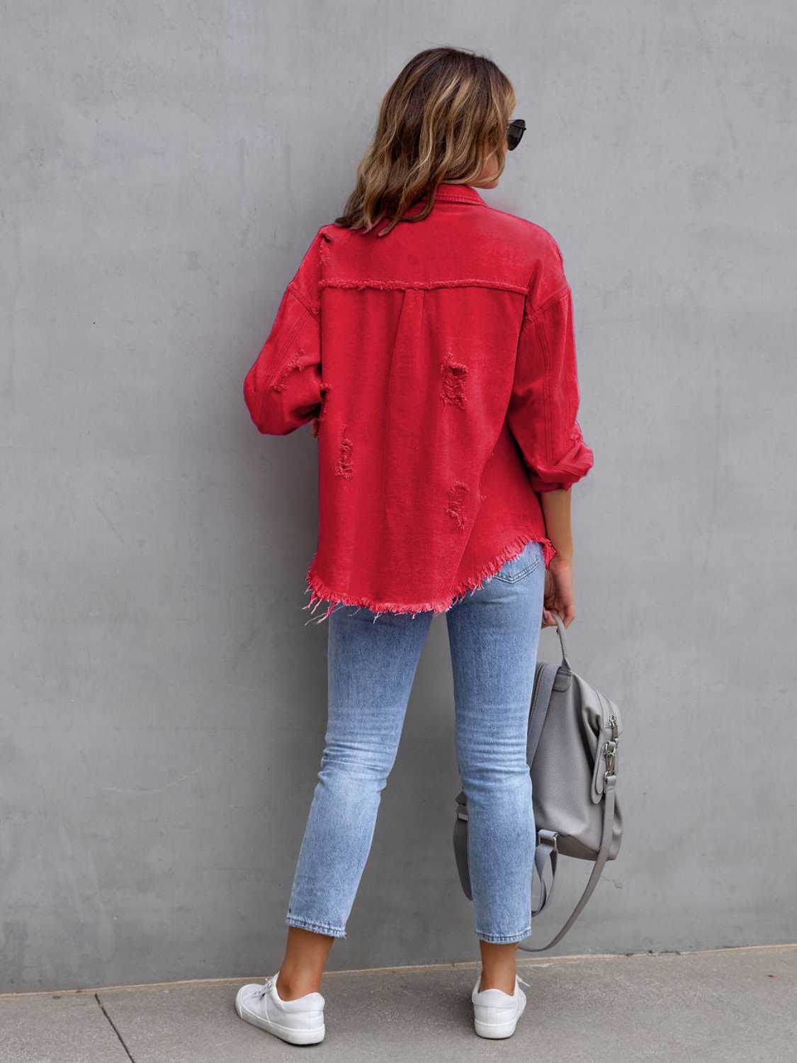 Distressed Drop Shoulder Denim Jacket - Parsifale