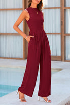 Mock Neck Sleeveless Wide Leg Jumpsuit - Parsifale