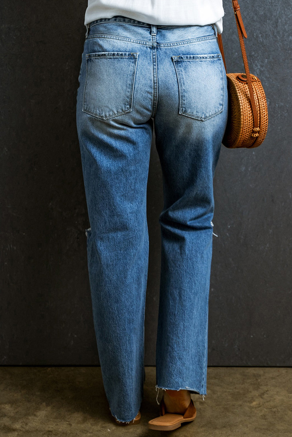 Distressed Raw Hem Jeans with Pockets - Parsifale