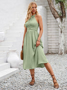 Swiss Dot Grecian Neck Midi Dress - Parsifale