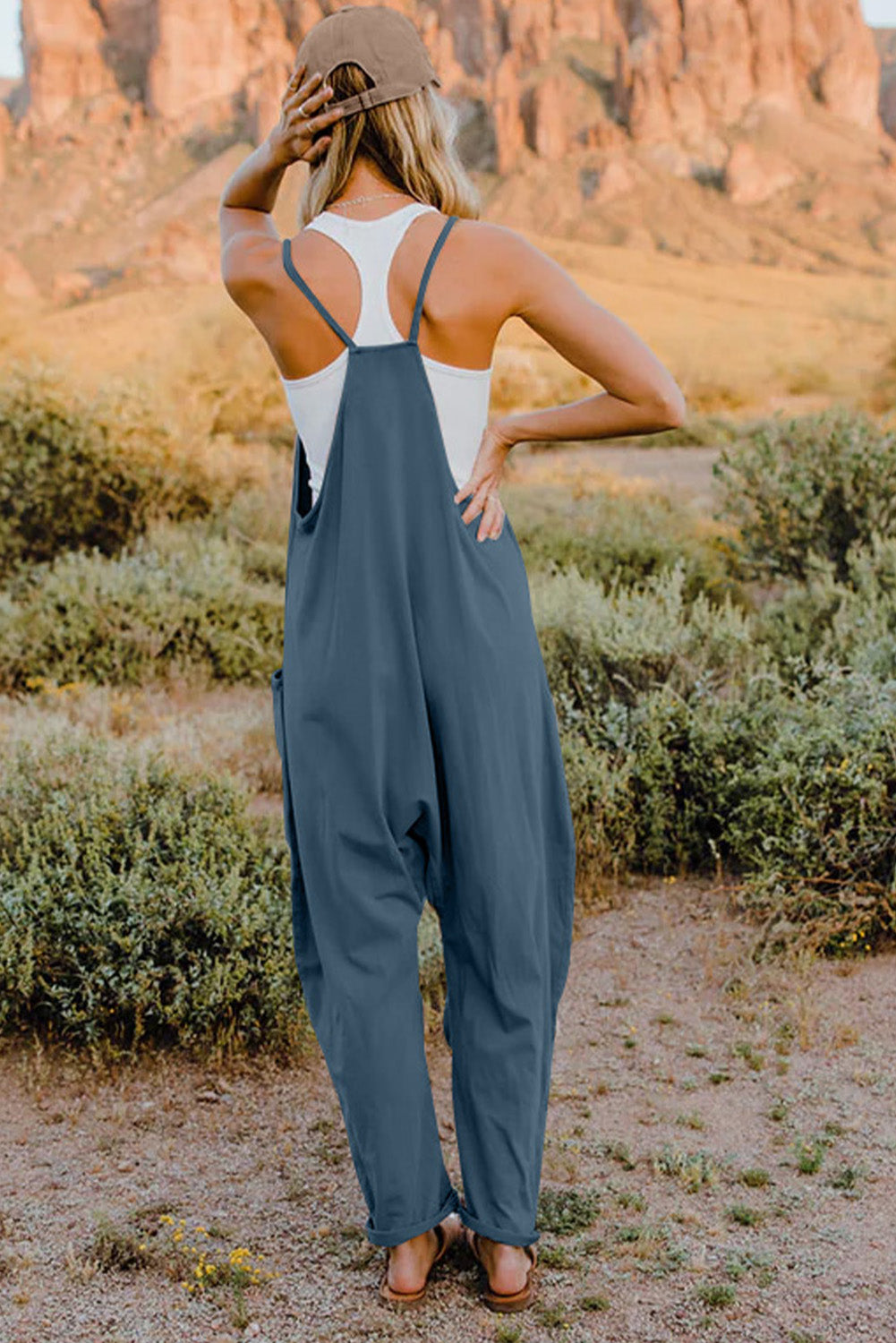 Double Take Full Size V-Neck Sleeveless Jumpsuit with Pockets - Parsifale