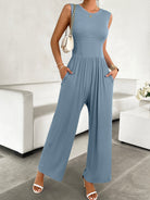 Round Neck Sleeveless Wide Leg Jumpsuit - Parsifale