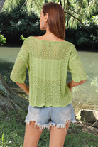 Openwork Round Neck Half Sleeve Knit Top - Parsifale