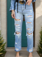 Distressed Straight Jeans with Pockets - Parsifale