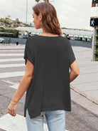 Notched Short Sleeve Knit Top - Parsifale