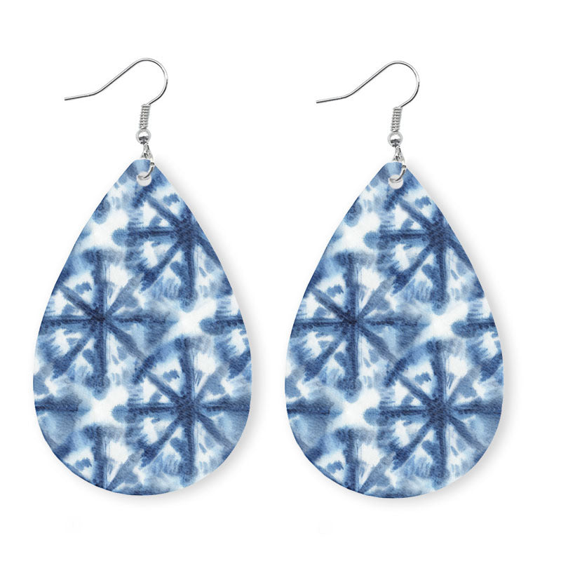 Printed PU Teardrop Earrings