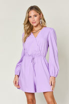 Double Take Full Size Drawstring Long Sleeve Romper - Parsifale