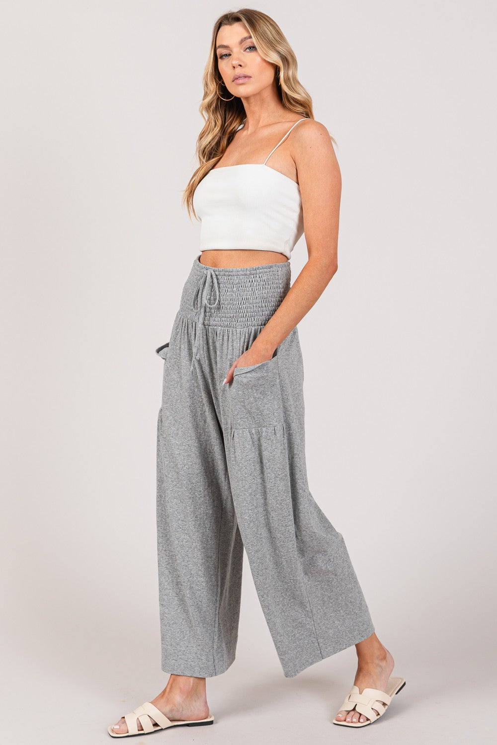 SAGE + FIG Drawstring Smocked High Waist Pants - Parsifale