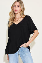 Basic Bae Full Size Bamboo Slit V-Neck Short Sleeve T-Shirt - Parsifale