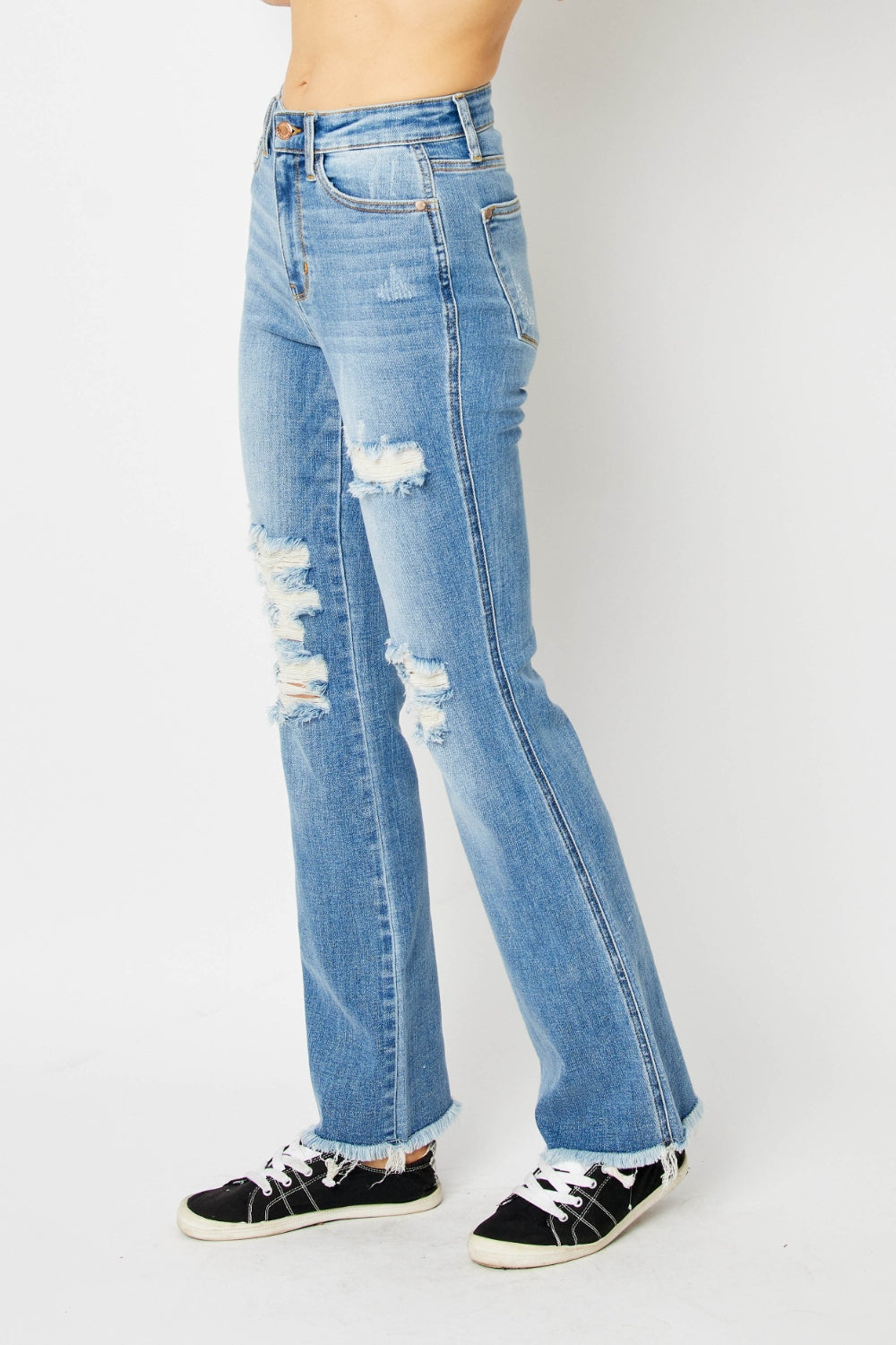 Judy Blue Full Size Distressed Raw Hem Bootcut Jeans - Parsifale