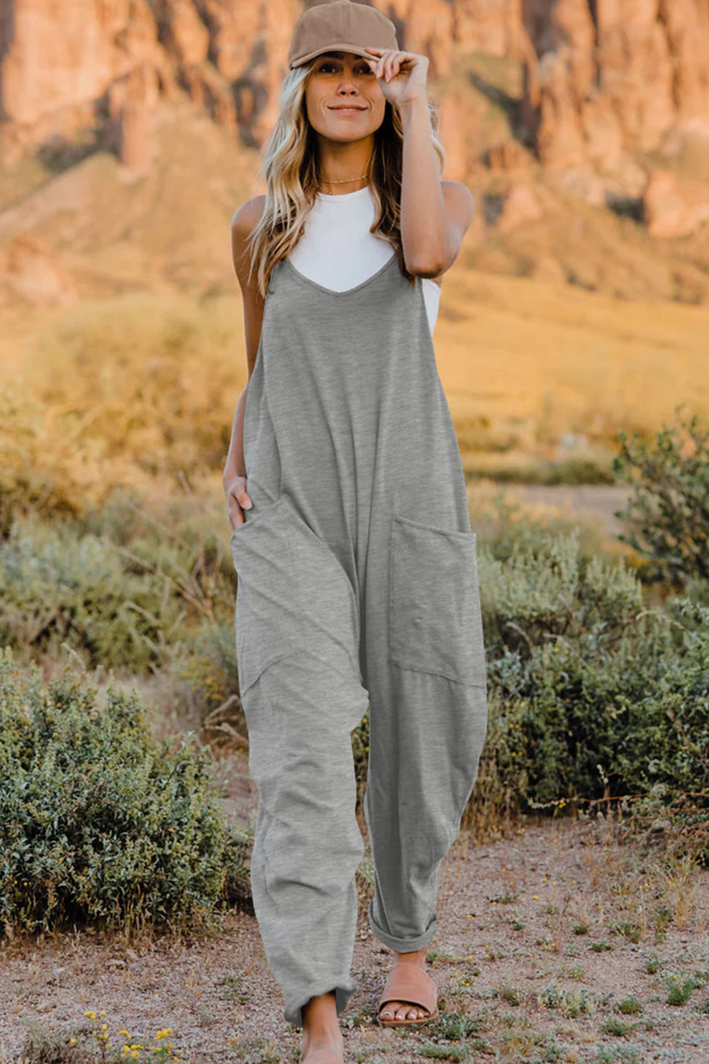 Double Take Full Size V-Neck Sleeveless Jumpsuit with Pockets - Parsifale