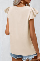 Ruffled V-Neck Cap Sleeve Blouse - Parsifale