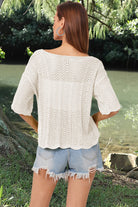 Openwork Round Neck Half Sleeve Knit Top - Parsifale