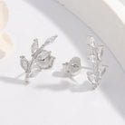 925 Sterling Silver Zircon Leaf Shape Earrings - Parsifale