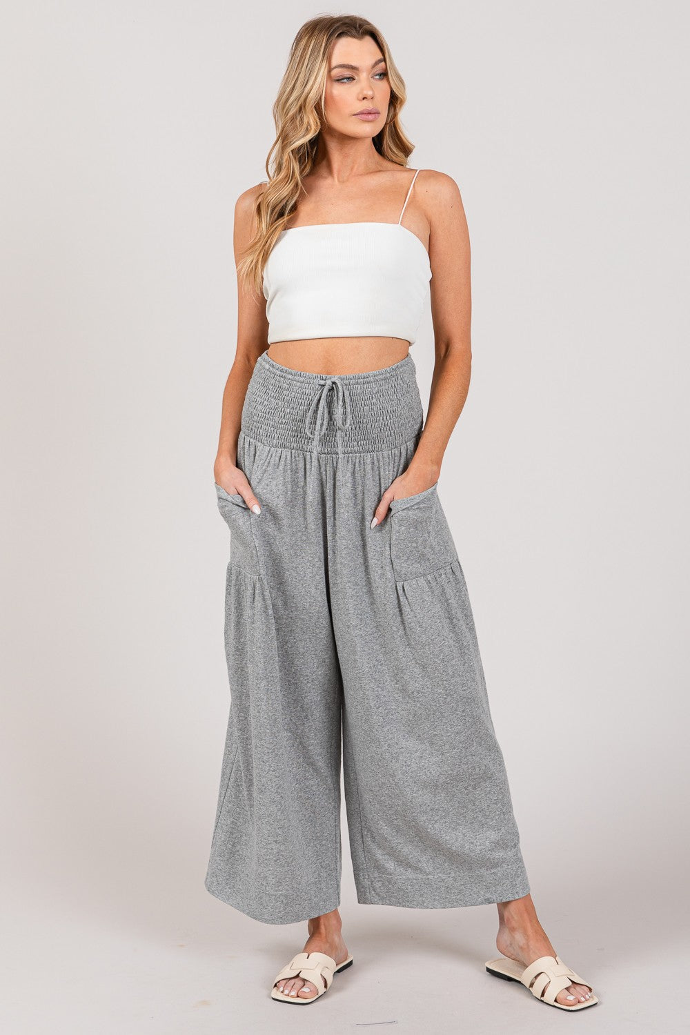 SAGE + FIG Drawstring Smocked High Waist Pants - Parsifale