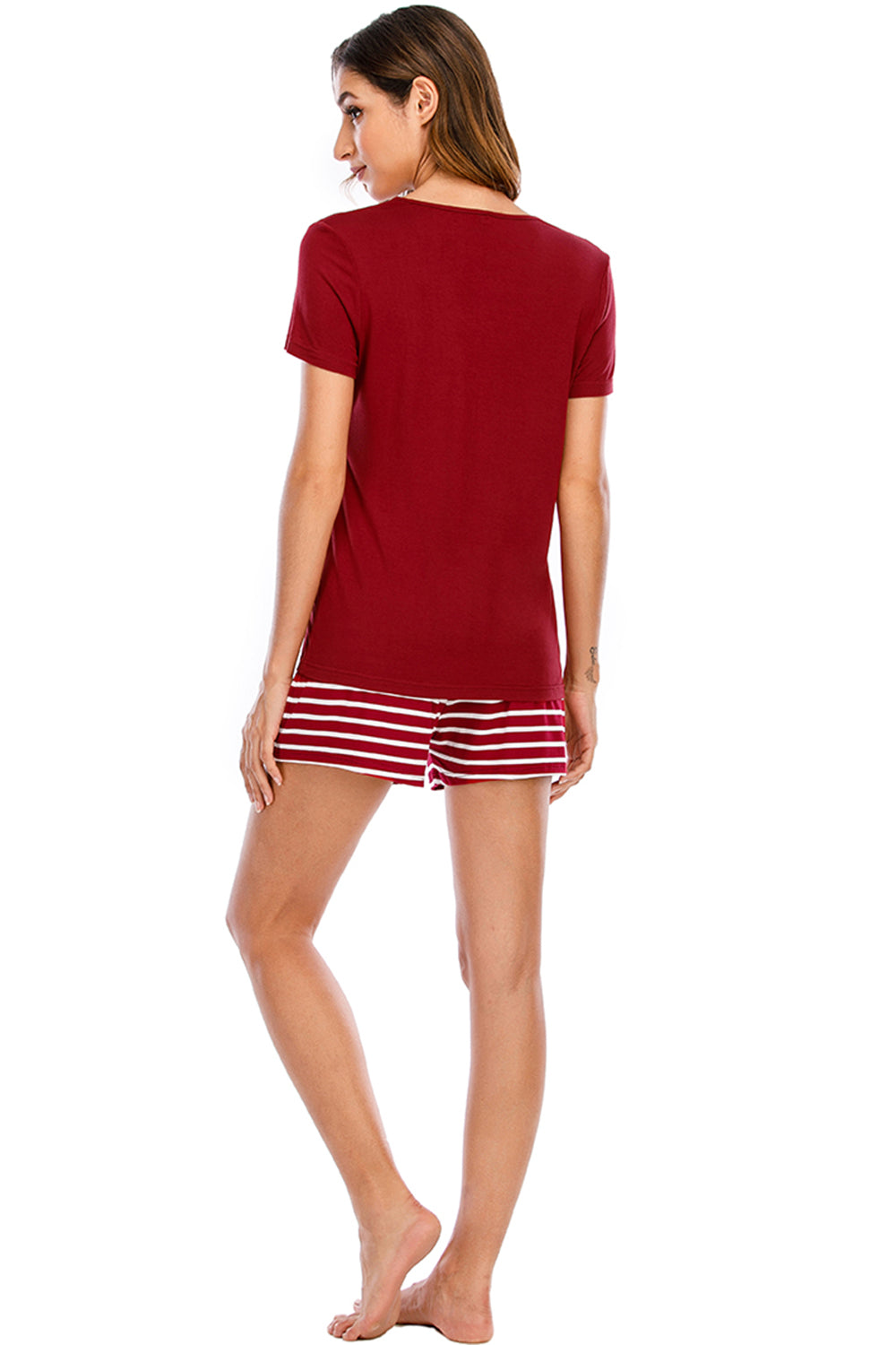 Graphic Round Neck Top and Striped Shorts Lounge Set - Parsifale