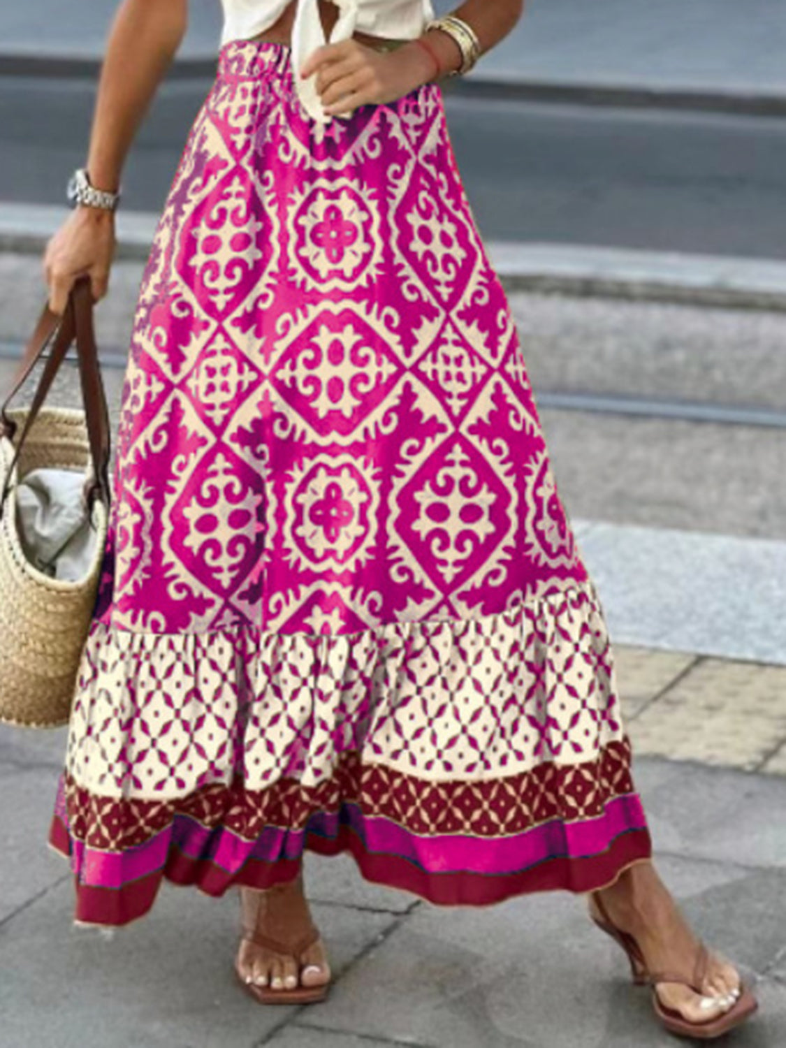 Geometric Elastic Waist Maxi Skirt - Parsifale