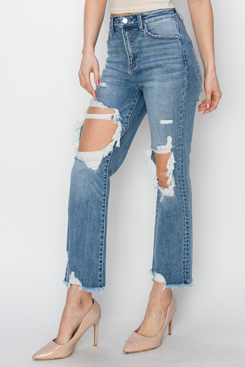 RISEN High Rise Distressed Crop Straight Jeans - Parsifale