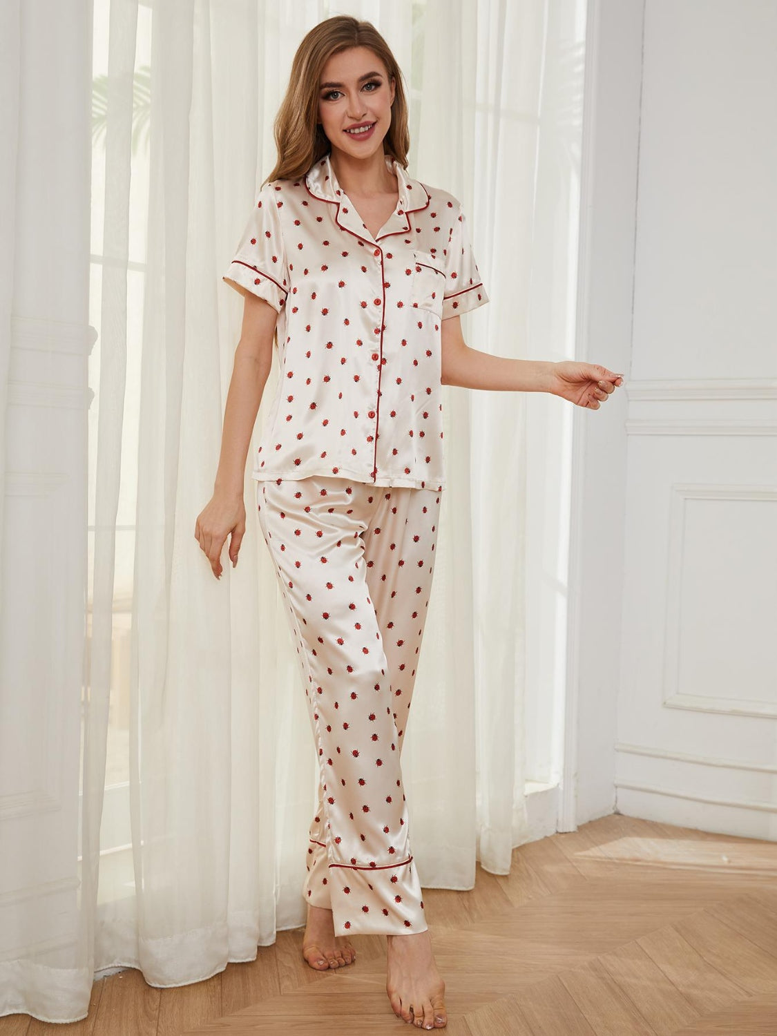 Contrast Piping Pocketed Top and Pants Lounge Set - Parsifale