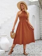 Swiss Dot Grecian Neck Midi Dress - Parsifale