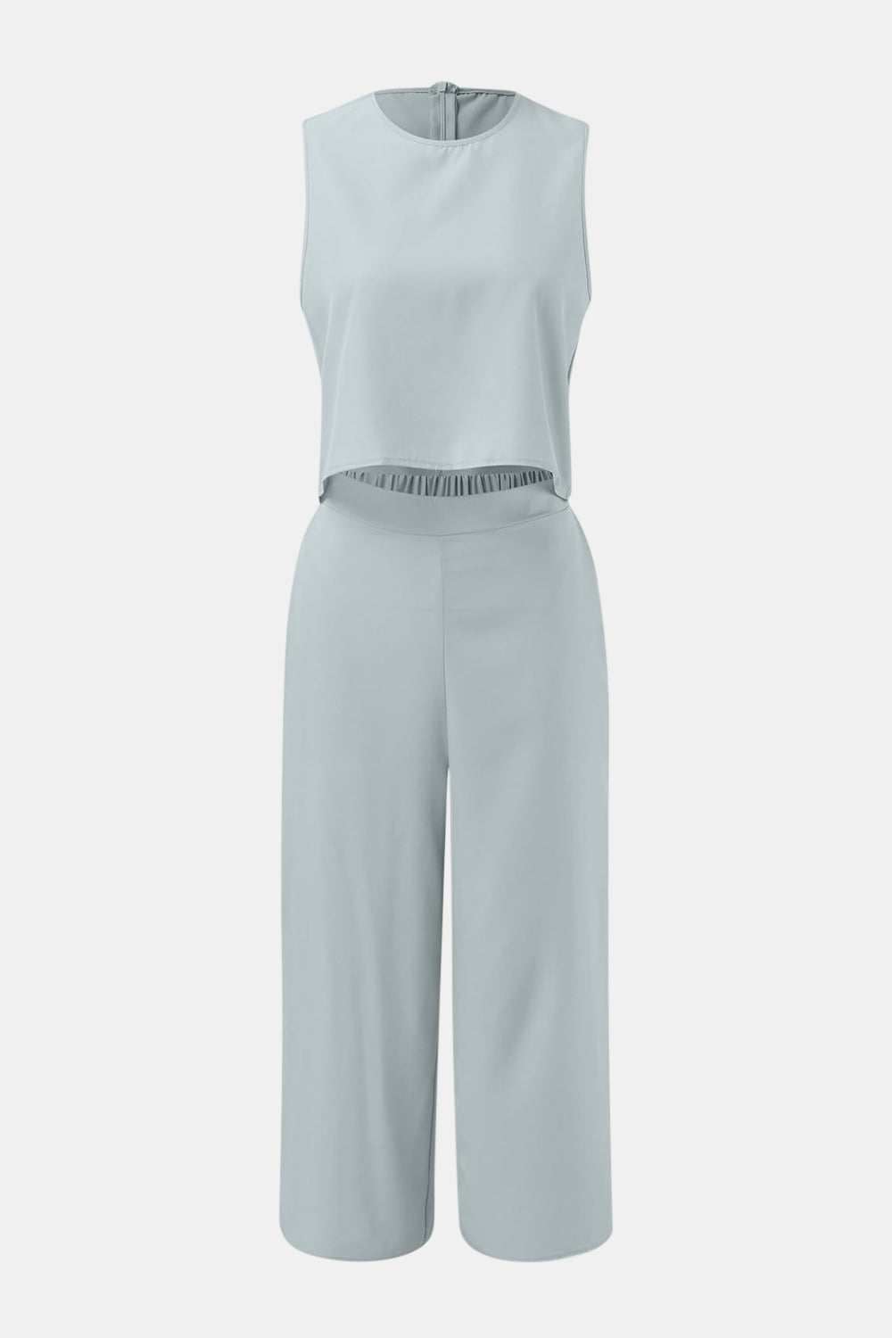 Round Neck Top and Wide Leg Pants Set - Parsifale