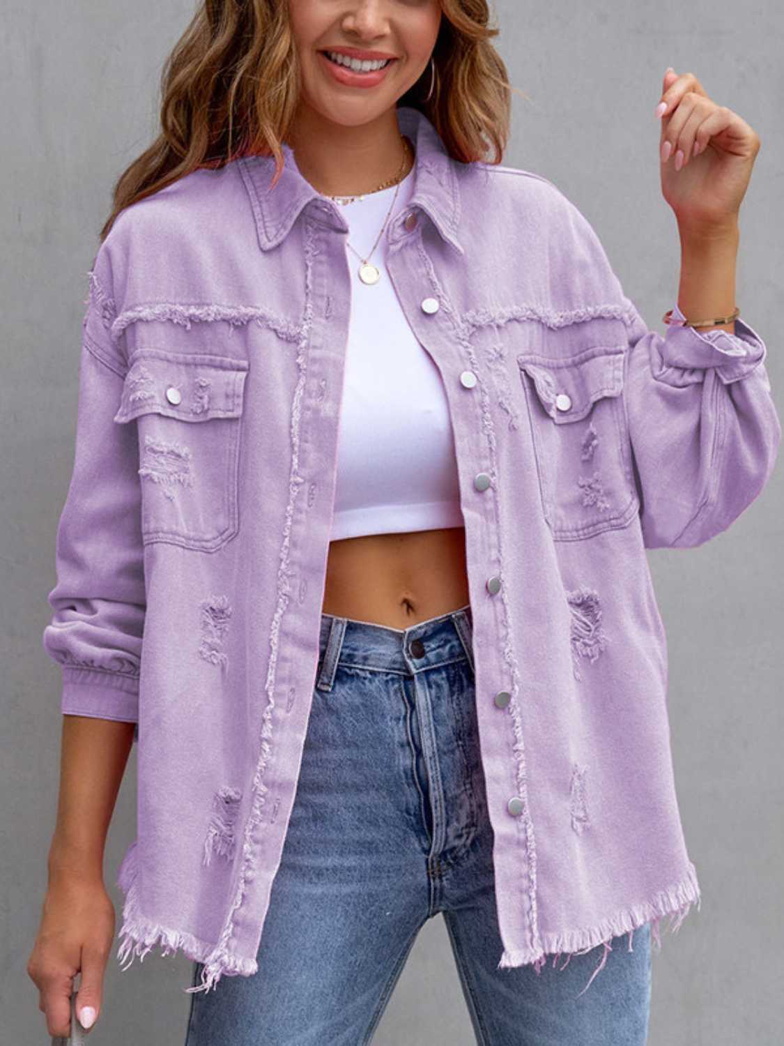 Distressed Drop Shoulder Denim Jacket - Parsifale