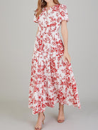 Tiered Floral Notched Short Sleeve Dress - Parsifale