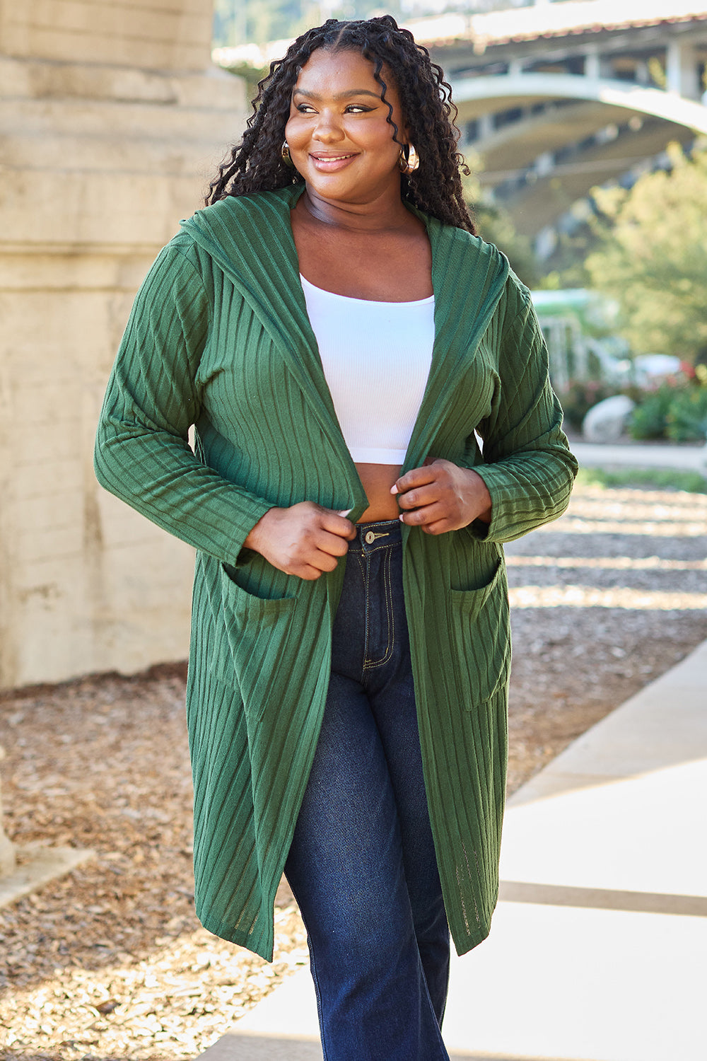 Basic Bae Full Size Hooded Sweater Cardigan - Parsifale