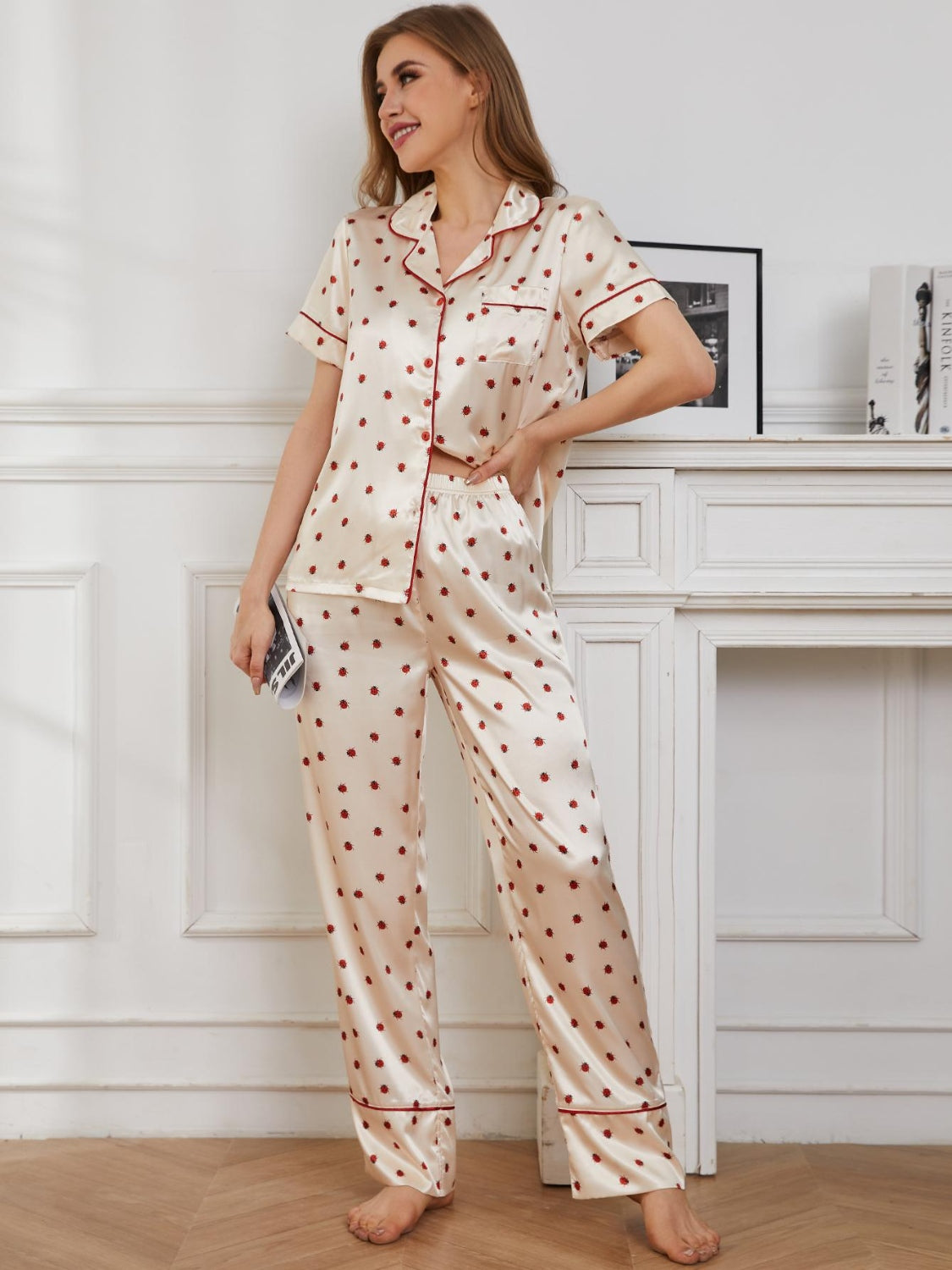 Contrast Piping Pocketed Top and Pants Lounge Set - Parsifale