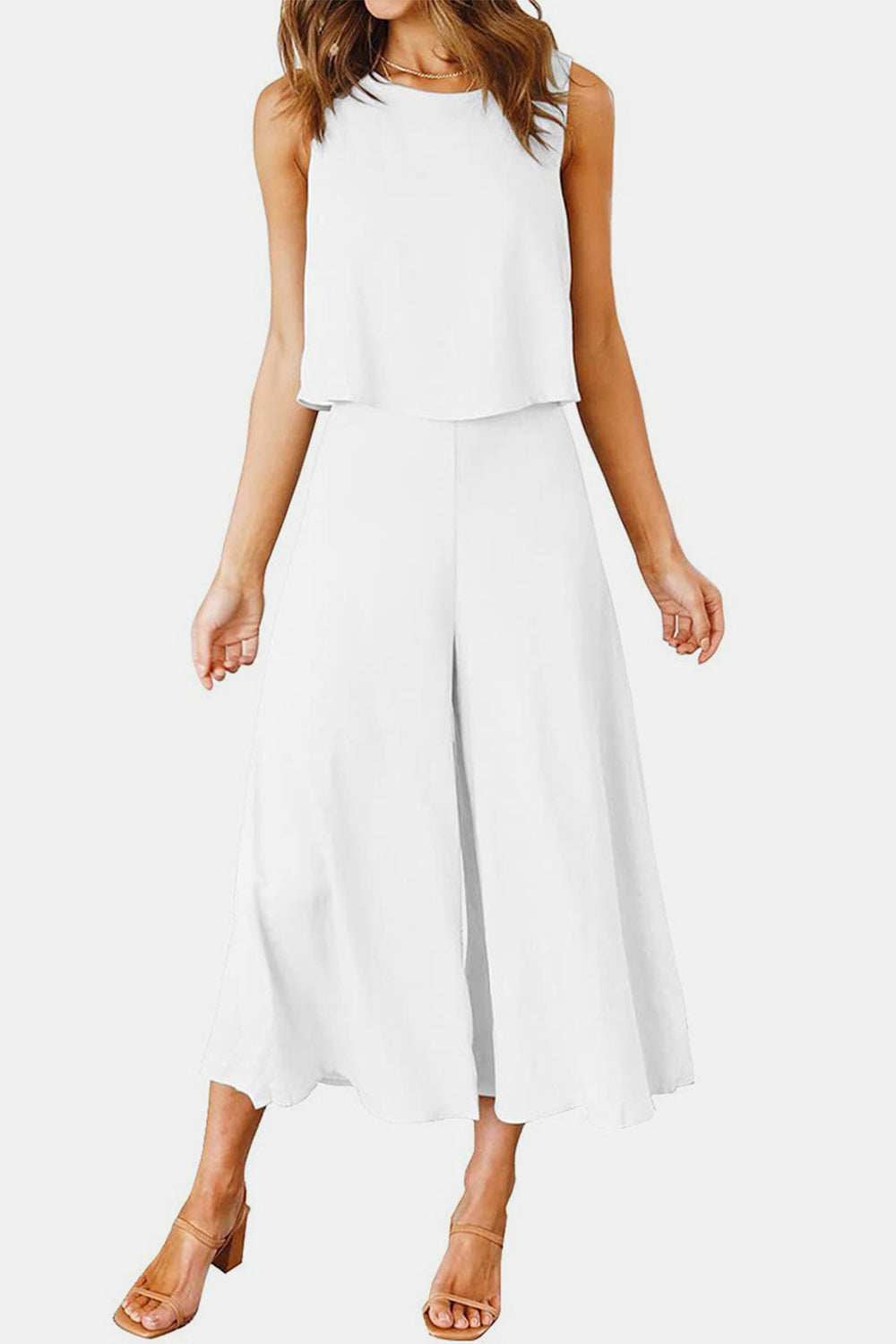 Round Neck Top and Wide Leg Pants Set - Parsifale