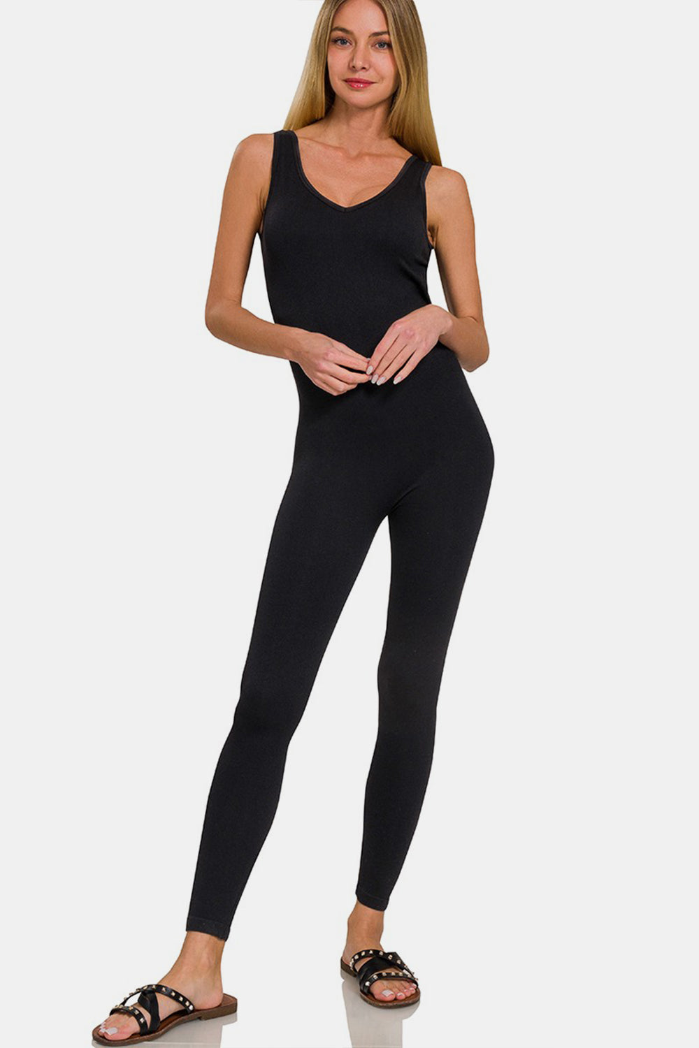 Zenana Ribbed Bra Padded Sports Seamless Jumpsuit - Parsifale