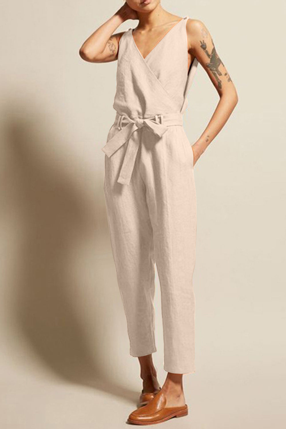 Full Size Surplice Sleeveless Jumpsuit - Parsifale