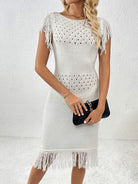 Fringe Openwork Boat Neck Knit Dress - Parsifale