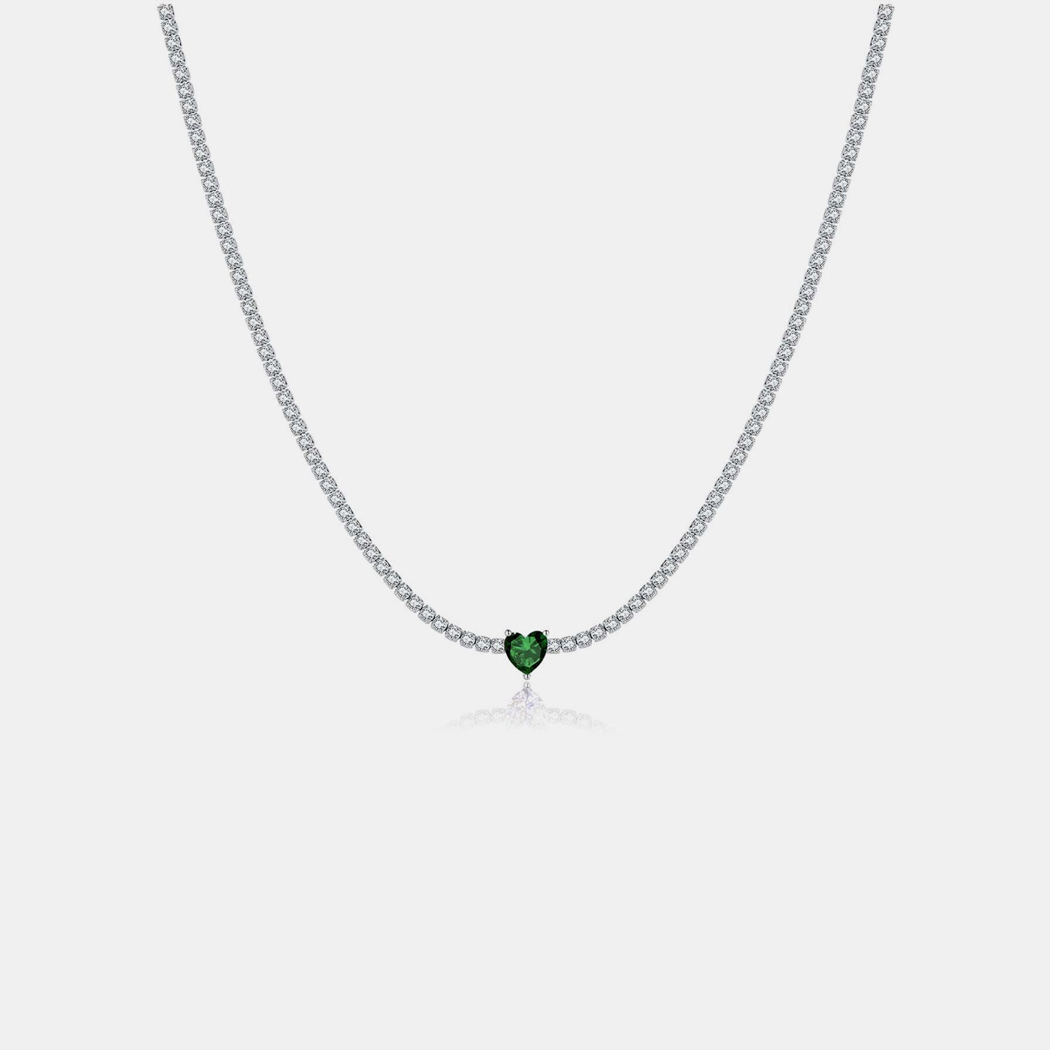 Inlaid Zircon Heart 925 Sterling Silver Necklace