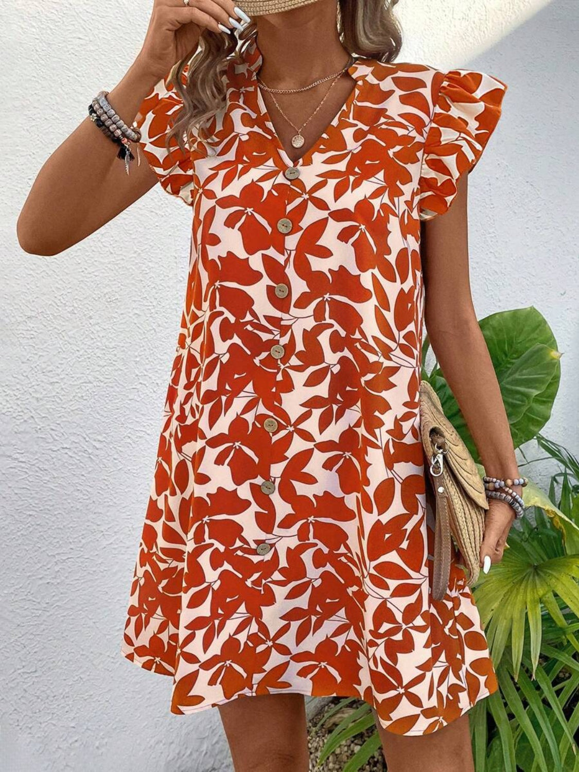 Printed Notched Cap Sleeve Mini Dress - Parsifale