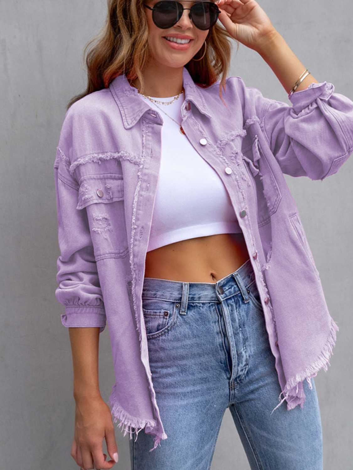 Distressed Drop Shoulder Denim Jacket - Parsifale