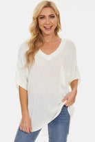 Pocketed V-Neck Half Sleeve Knit Top - Parsifale