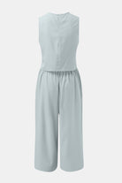 Round Neck Top and Wide Leg Pants Set - Parsifale