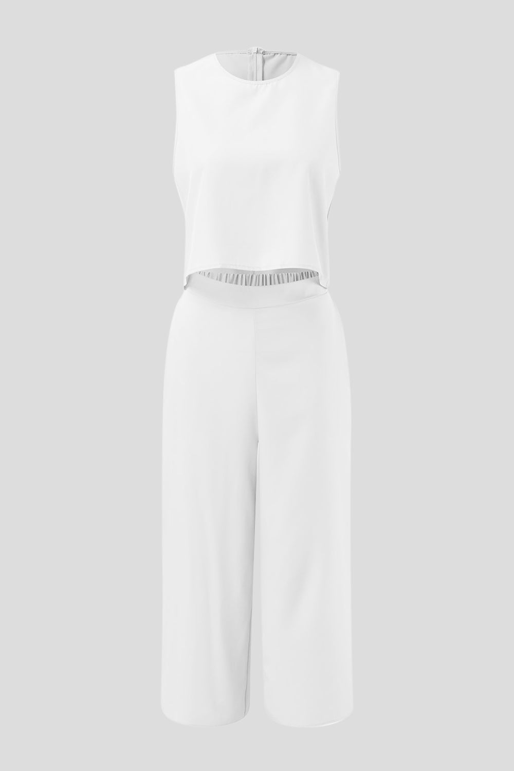 Round Neck Top and Wide Leg Pants Set - Parsifale