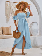 High-Low Smocked Short Sleeve Midi Dress - Parsifale