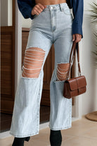 Distressed Bead Chain Straight Jeans - Parsifale