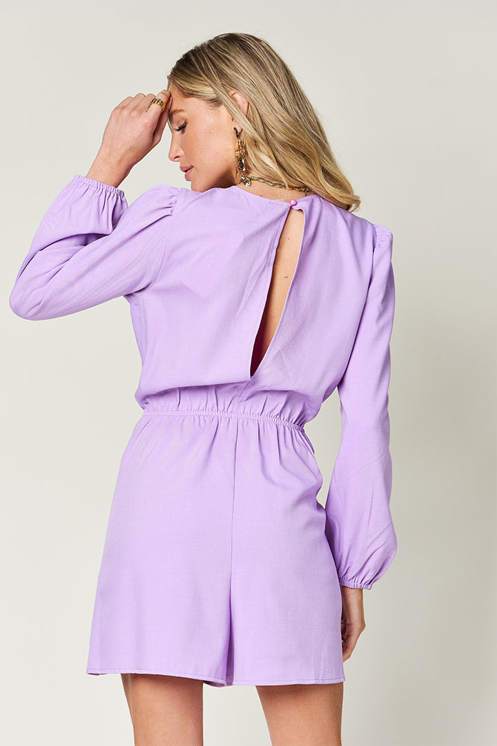 Double Take Full Size Drawstring Long Sleeve Romper - Parsifale